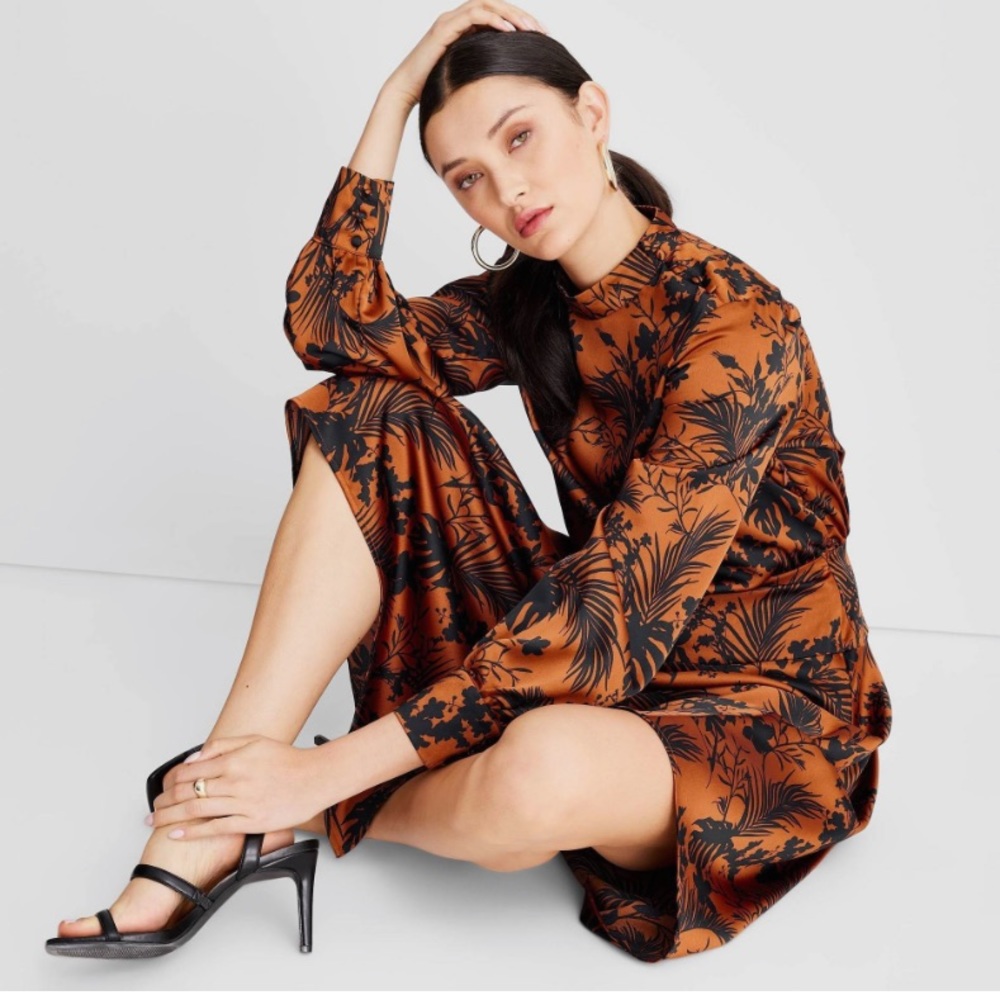 FUTURE COLLECTIVE NEW l/s mock neck asymmetrical a-line dress -medium